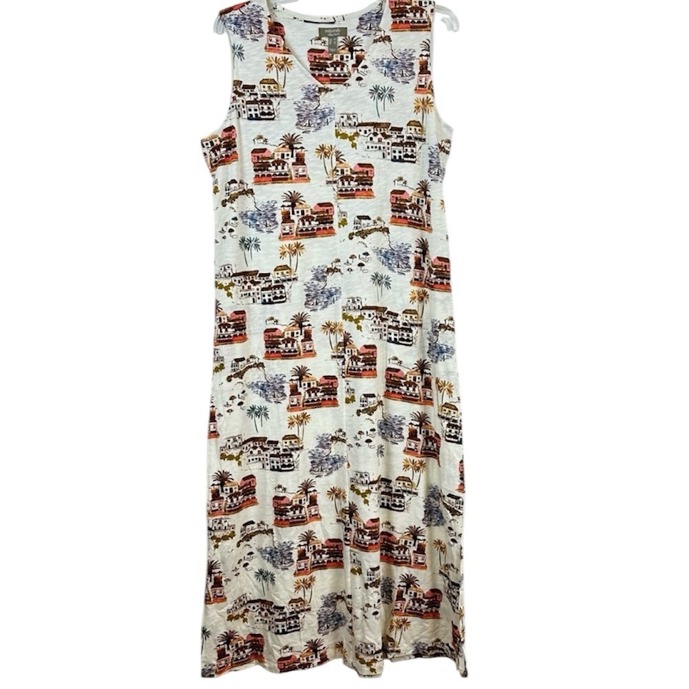 Naturals D&Co Linen Cotton Villa Print Maxi Dress L